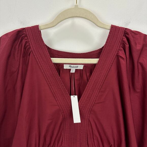 Madewell Puff Sleeve Mini Dress Poplin Claret Burgundy A Line Pockets Medium NWT - Picture 9 of 14